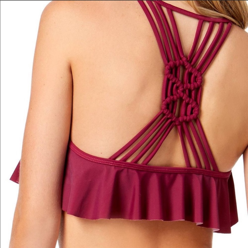 🔥CALIFORNIA WAVES🔥2-Piece Swimsuit Optic Strappy Back Flounce Bikini Med NWT - Picture 3 of 9